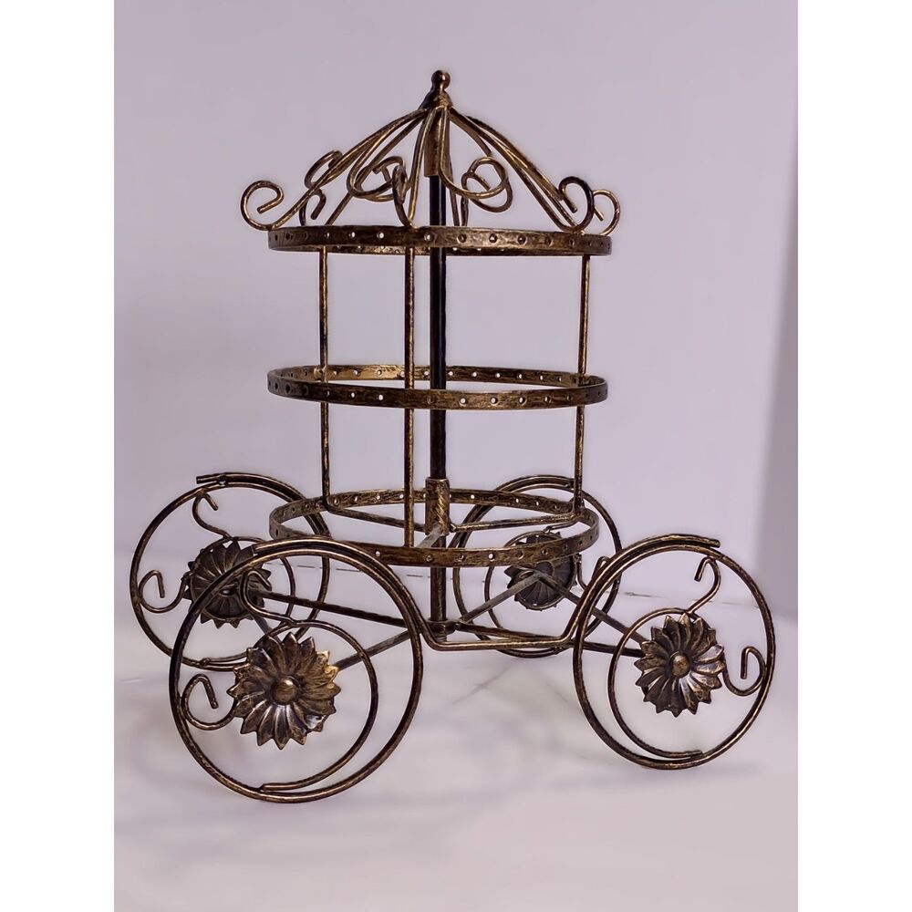 MyGift Bronze Toned Metal Carriage Earring Display Stand with Rotating Carousel